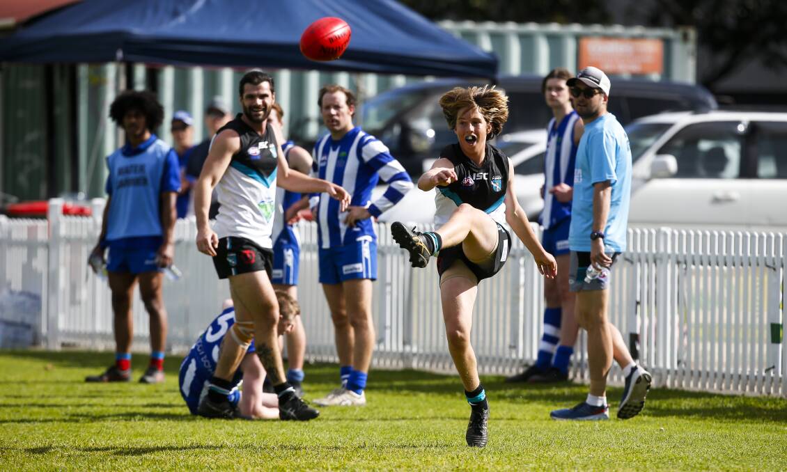 Action from Kiama's 22-point win over Figtree in round eight of the AFL South Coast's Men's Premier Division at Figtree Oval on Saturday afternoon. Pictures: Anna Warr