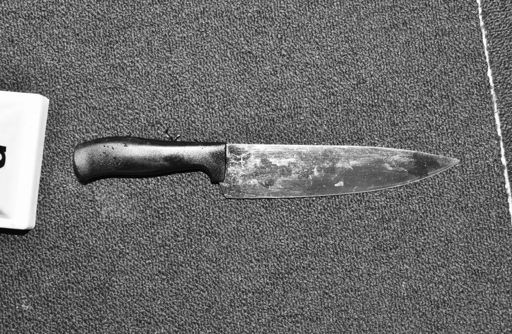 A Scanpan kitchen knife was found in the garage of the couple's unit. Picture: Supplied