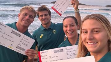 Australia's Olympic surf team are, from left, Ethan Ewing, Jack Robinson, Tyler Wright and Molly Picklum. Picture via Australian Olympic Team on Facebook