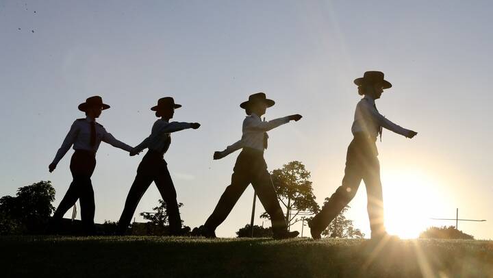 Young defence force cadets march at the Anzac Day memorial service at Shellharbour on April 25, 2024. Picture by Sylvia Liber