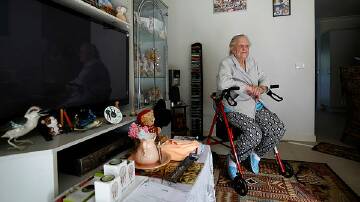 Wilhelmina Lee, aged 85 years, in her flood soaked community housing unit in Tarrawanna on May 2, 2024. Picture by Anna Warr