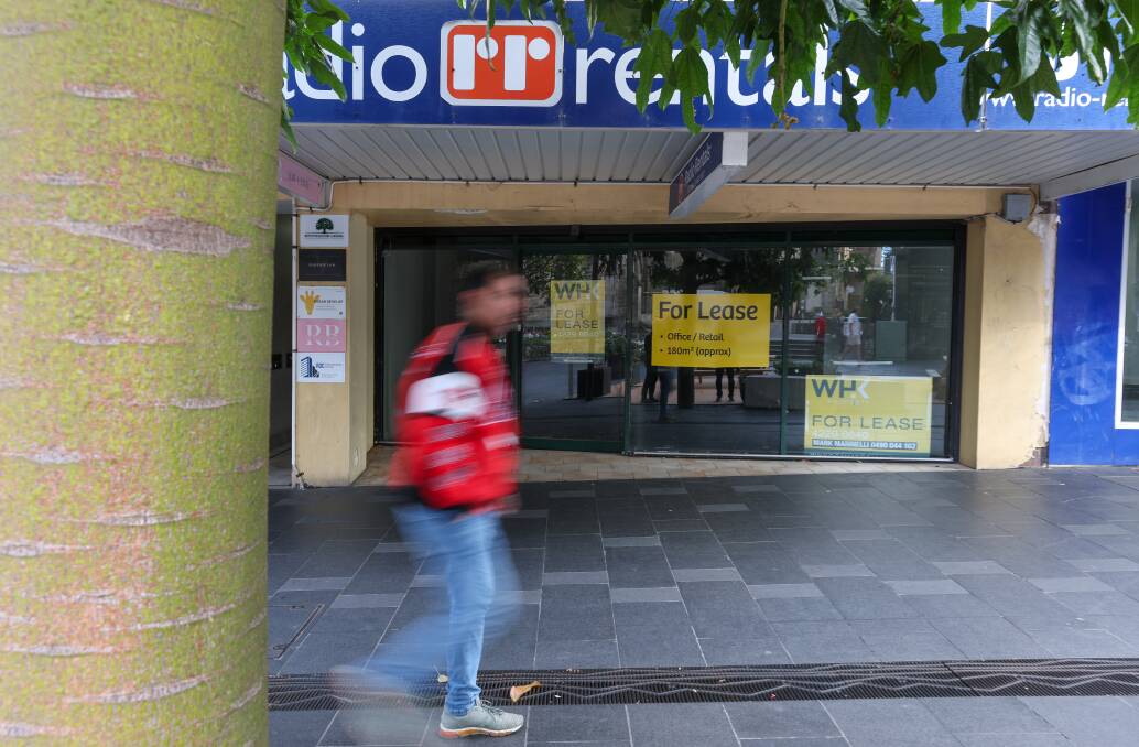 One of the many 'For Lease' signs in Wollongong's Crown Street mall on July 20, 2023. Picture by Adam McLean