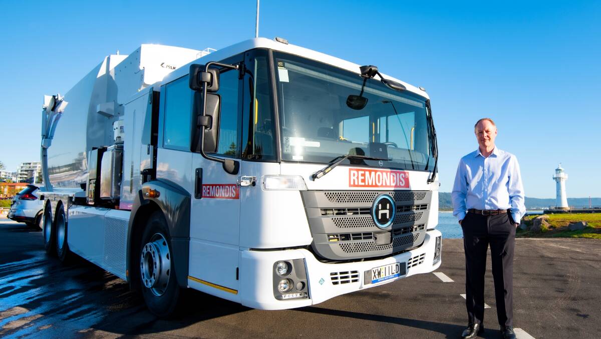 Remondis NSW South Coast Region Manager Chris Wade with the hydrogen-powered garbage truck. Picture supplied
