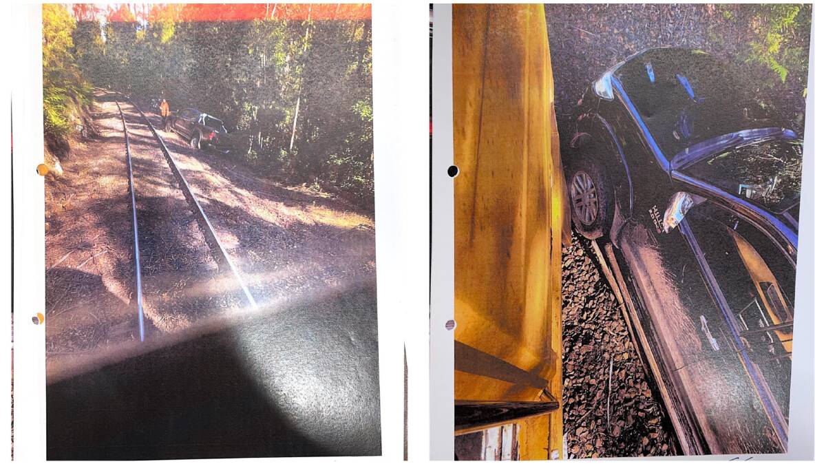 The ute viewed from the train (left) and (right) how close the vehicle was to the tracks.