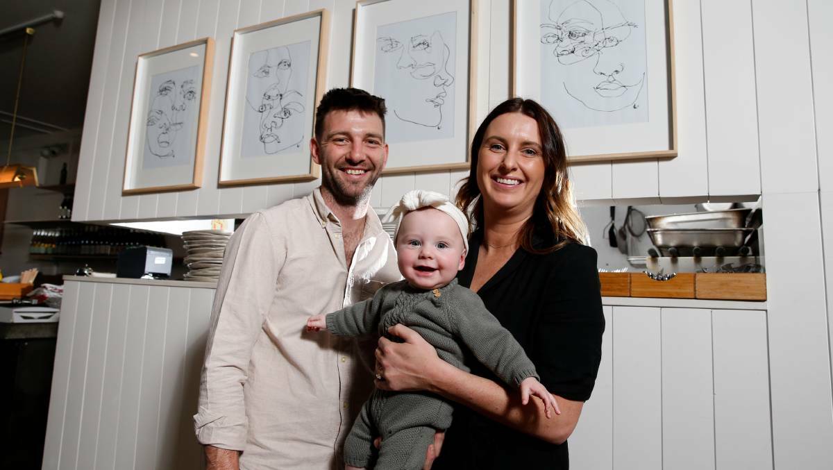 Thomas Chiumento and Kate Morgan with daughter Mia days before opening Mia Mia. Picture: Anna Warr