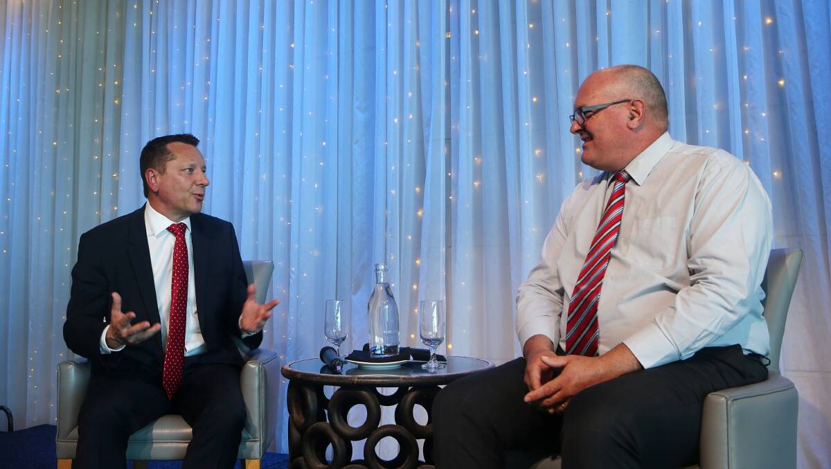 Wollongong MP and shadow planning minister Paul Scully speaks with UDIA NSW CEO Steve Mann. Picture by Sylvia Liber