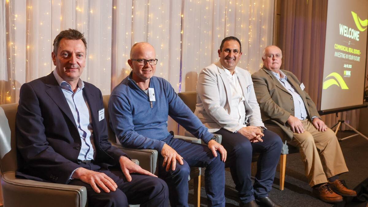 Kevin Stanley - CBA, Mark Grimson - Wollongong City Council, Harry Stefanou - WHK Real Estate and Nigel McKinnon - Department of Regional NSW at the WHK commercial real estate market update. Picture by Adam McLean