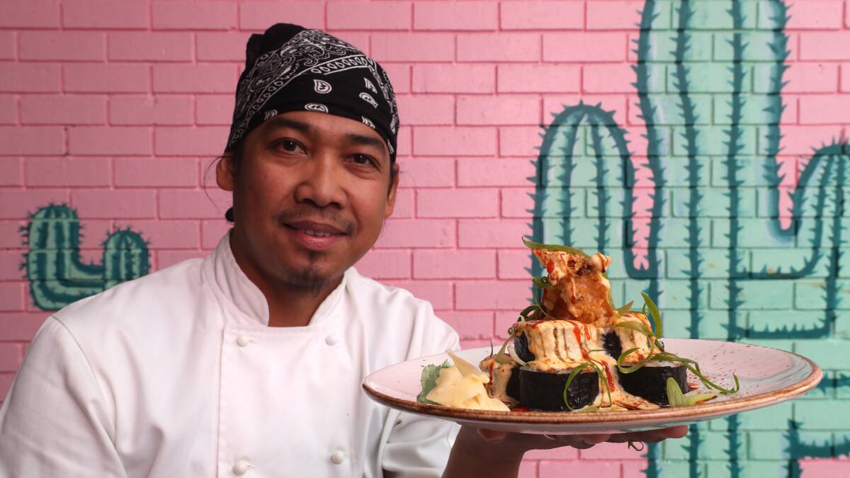 Head chef Ridwan Jufri with The Volcano at Cactus Sushi. Picture by Robert Peet