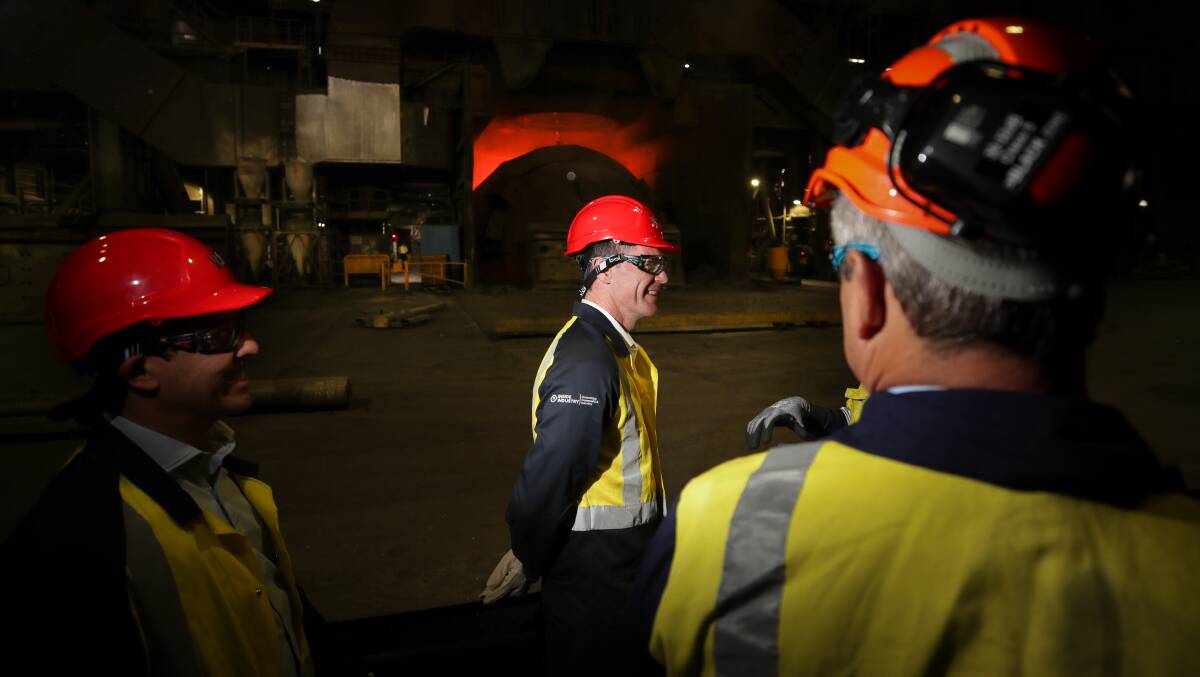 Chris Minns visited the BlueScope Port Kembla steelworks on Friday. His government has committed to using more local content in major state projects. Picture by Adam McLean