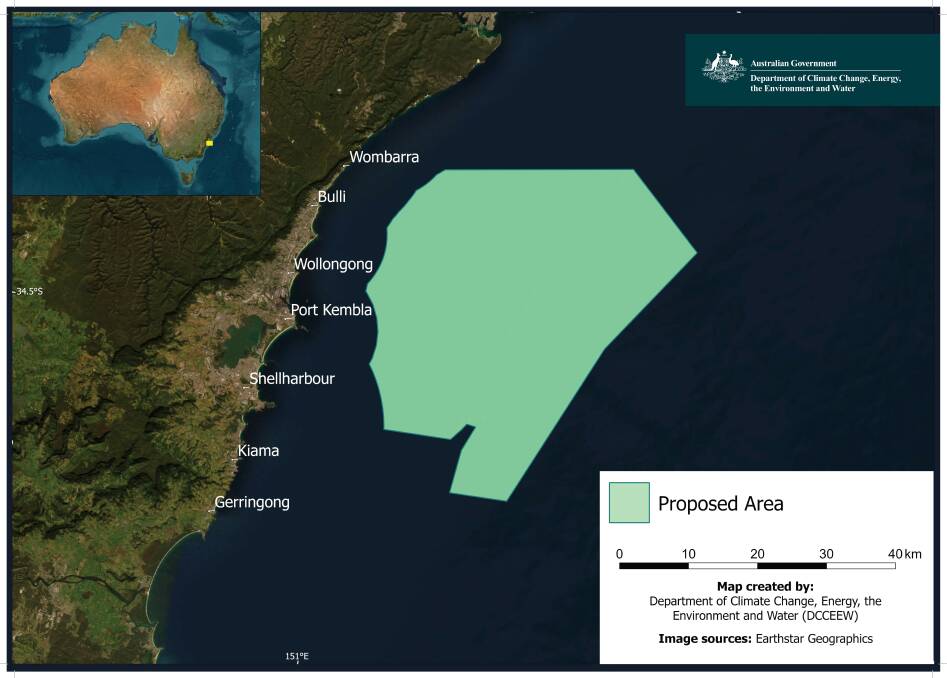 A map of the proposed Illawarra offshore wind zone. Picture supplied