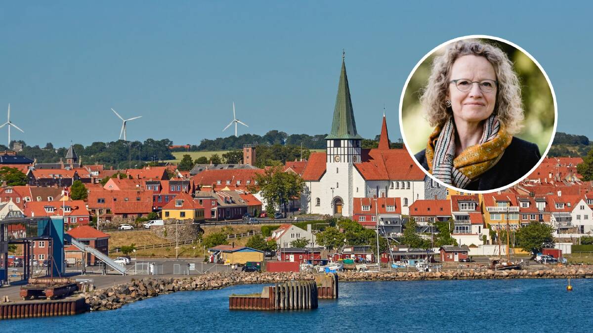 The Danish island of Bornholm and (insert) community wind farm organiser Helle Munk Ravnborg. Pictures Shutterstock/supplied