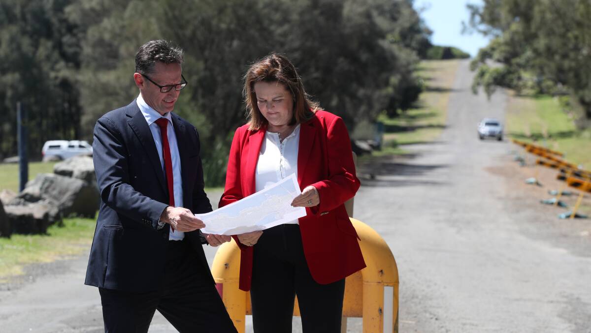 Whitlam MP Stephen Jones and Shellharbour MP Anna Watson at the announcement of funds to upgrade Bass Point Tourist Road. Picture by Robert Peet