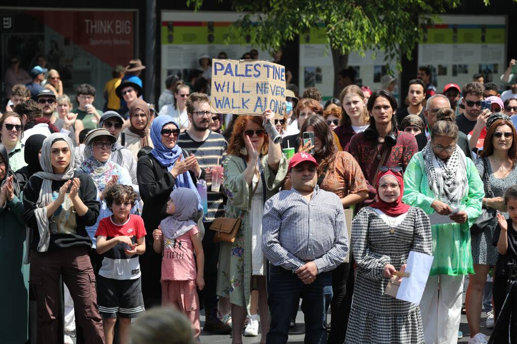 Chants of "free Palestine" rung through Crown Street mall on October 21. Picture by Robert Peet
