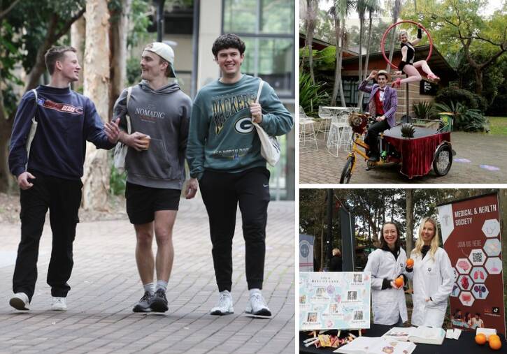 Brayden Begg, Jesse Payton, Will Pilloni (left) and activities at UOW's Open Day (right) on June 22. Picture by Sylvia Liber