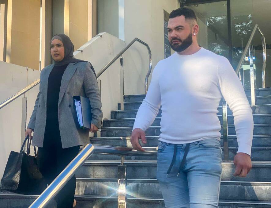 Abdulkerim Alpertunga leaving Wollongong courthouse with lawyer Sarah Rashidi on Wednesday. Picture by Grace Crivellaro.