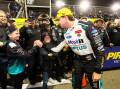 Albion Park's Karmichael Fosteris meeting his hero, Supercars legend Chaz Mostert at the 2024 Sydney SuperNight on Saturday 20 July at Sydney Motorsport Park. Picture supplied
