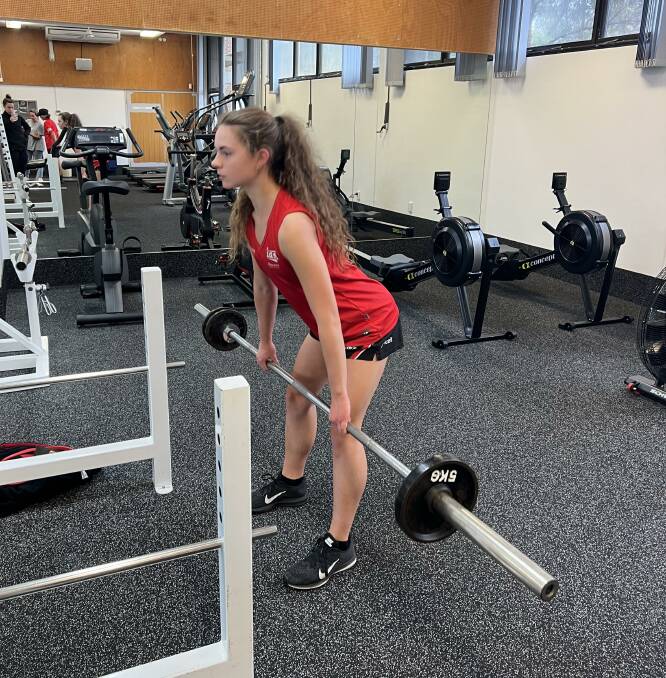 IAS netballer Rhianna Clarke utilising the Shellharbour TAFE gym facilities. Picture - supplied
