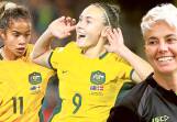 Mary Fowler (left), Caitlin Foord, and Michelle Heyman - all former Illawarra Stingrays - look set to lead the line for the Matildas in their Paris Olympics opener against Germany. Pictures by Adam McLean and Keegan Carroll