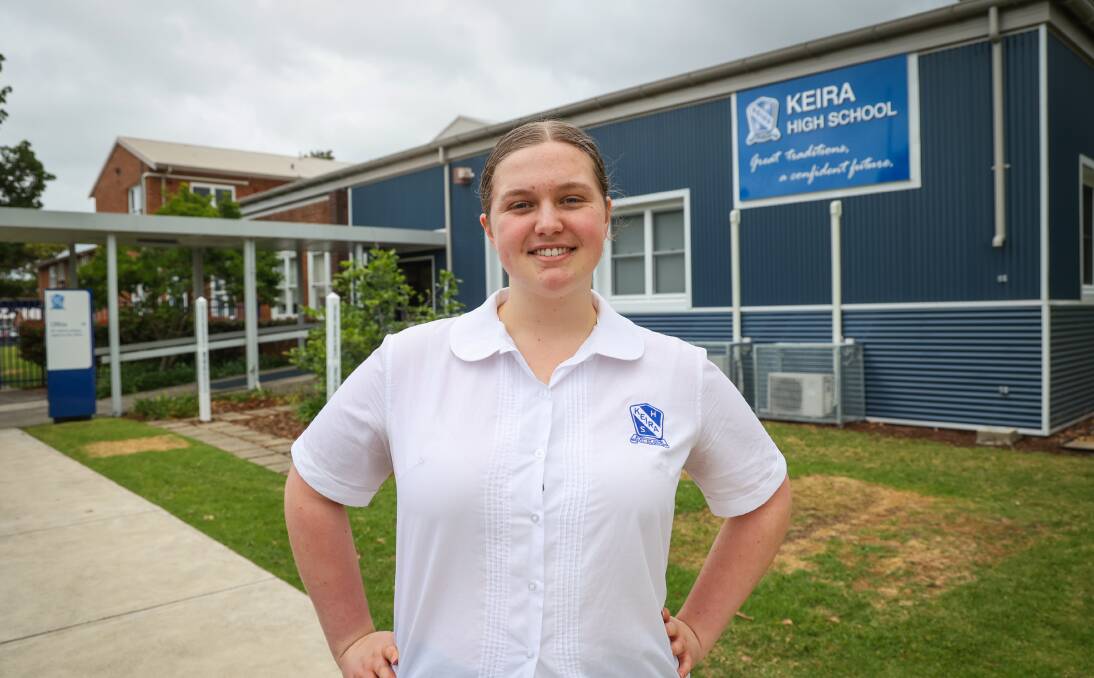 Year 12 Keira High School student Stephanie Milling outside the school after her food technology exam on November 3, 2023. Picture by Wesley Lonergan