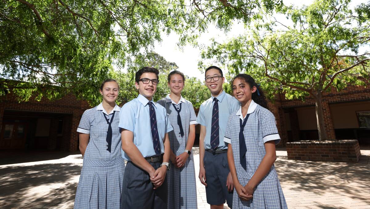 Year nine students Isabella Carswell, Robbie Lavalle, Lucy Bernie, Rhys Chieng and Yasmin Matar at The Illawarra Grammar School. Picture by Adam McLean