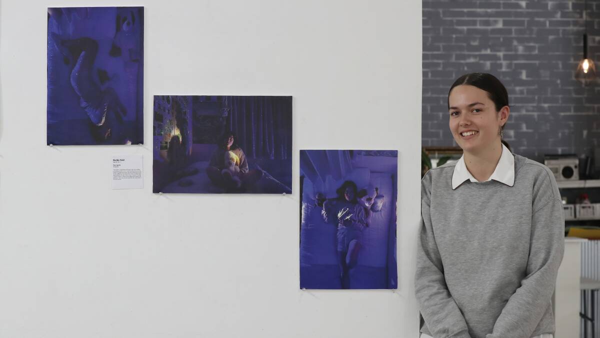 Dapto High School student Nerida Field at the Project Contemporary Artspace with her photography 'Time Capsule' ahead of the exhibition Every Artist Was First An Amateur 2023. Picture by Robert Peet