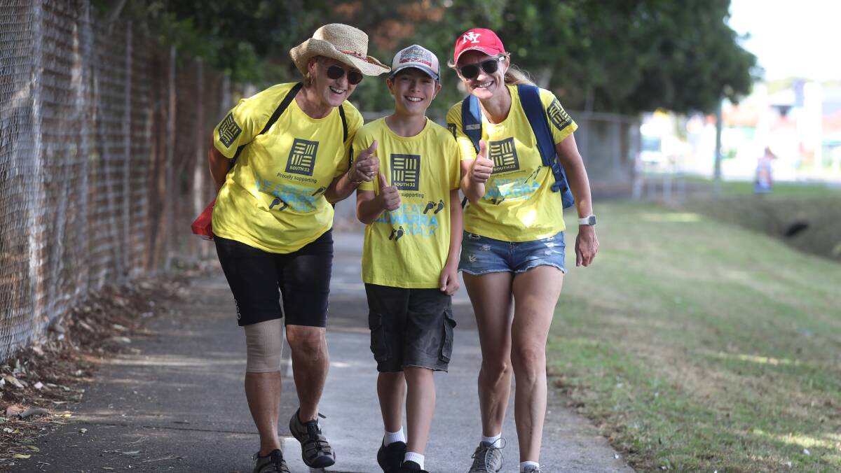 Over $77, 000 was raised in the Great Illawarra Walk on 11th March 2023. Lyn Gibson, Ben Whitehouse and Nicole Whitehouse participated in the charity event. Picture by Robert Peet.