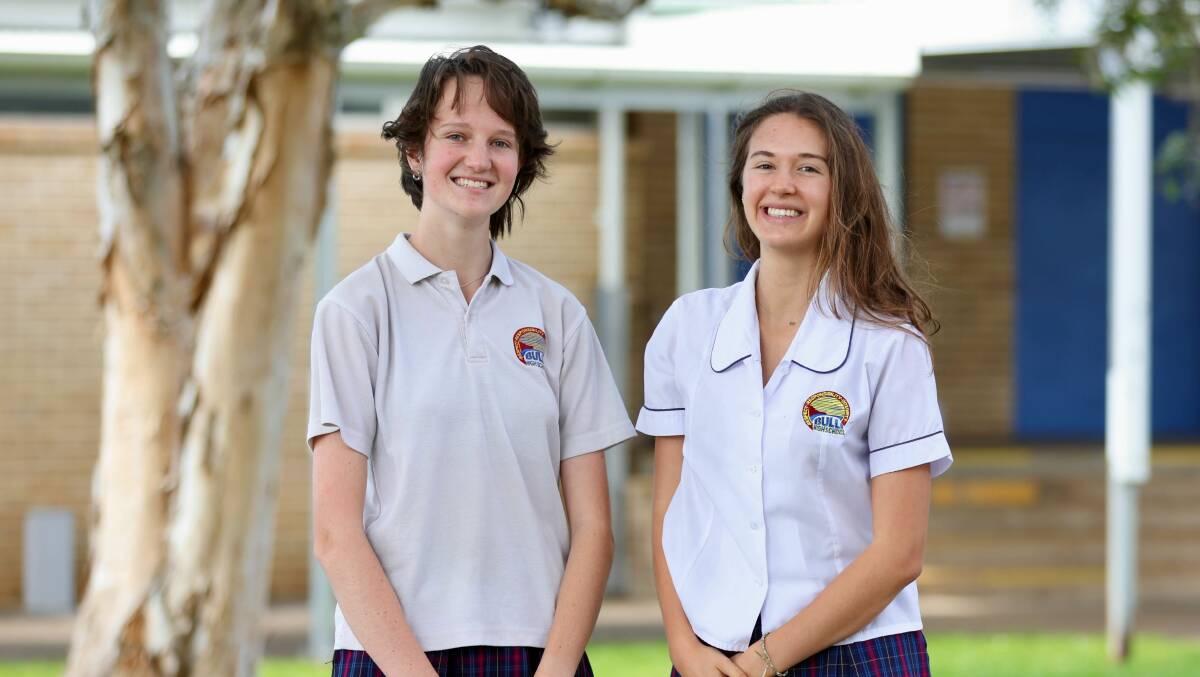 Bulli High School year 12 students Lani Taylor and Rose Youshiph reflect on their first HSC exam on October 11. Picture by Adam McLean