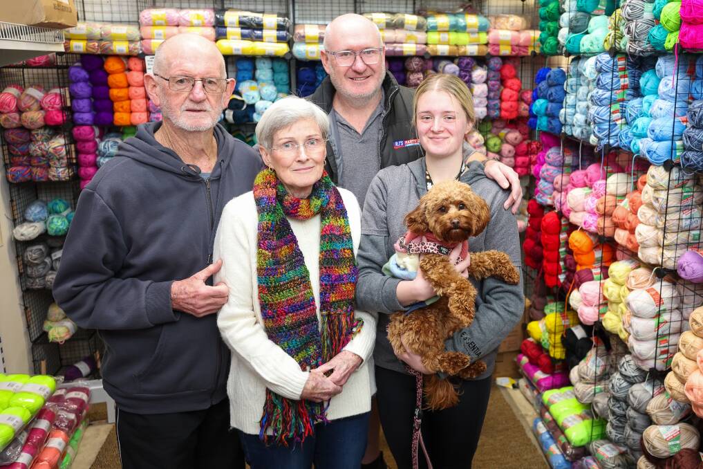 L-R: Nev, Treena, Rod and Ashleigh Fielding with store mascot Lilybet Fielding, a toy cavoodle. Picture by Adam McLean 