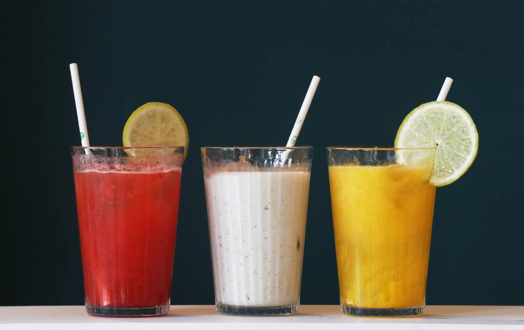 The horchata in the middle is flanked by agua frescas either side. Picture by Robert Peet