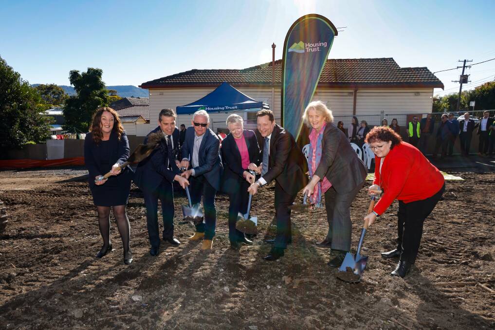Pictured from left are Alison Byrnes, Ryan Park, Roy Rogers, Amanda Winks, Paul Scully, Michelle Adair and Tania Brown at the turning of the first sod at the new project. Picture by Anna Warr