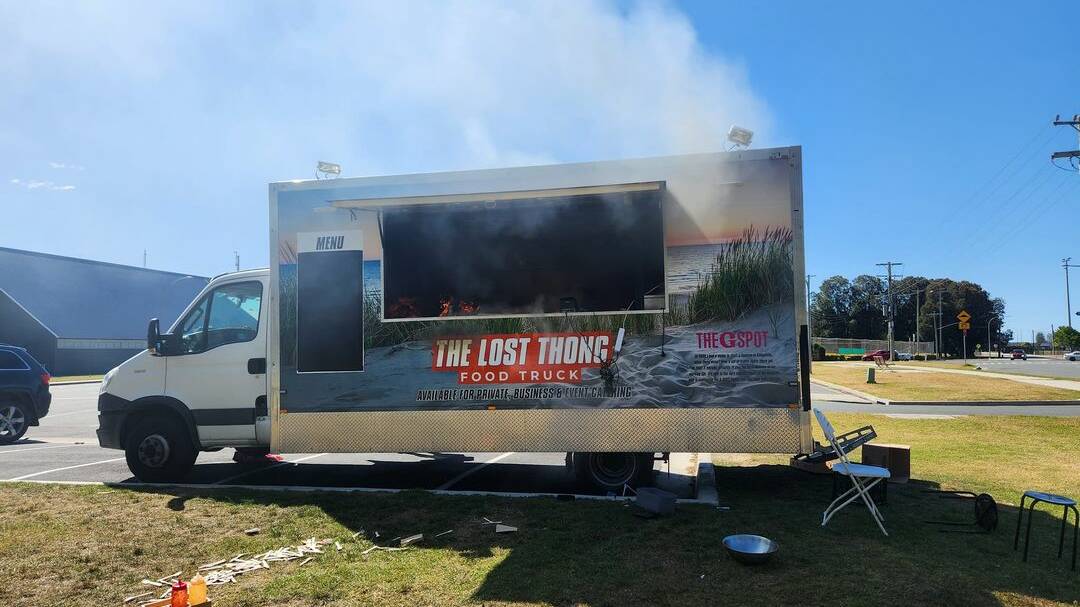 The smoking food truck after the explosion on Sunday. Picture supplied 