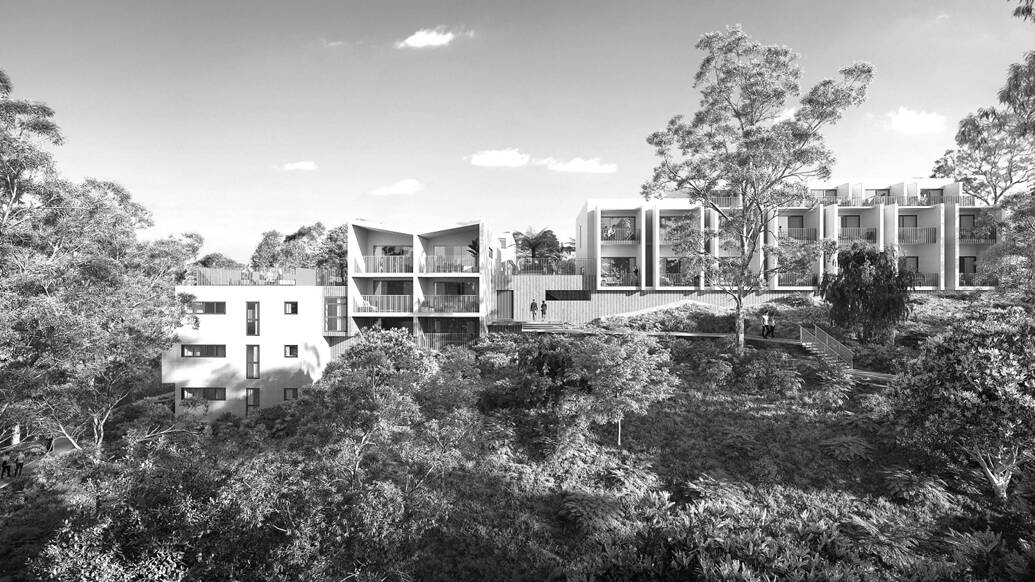 A look at the townhouse and apartment development proposed for bushland at Farmborough Heights. Picture by Drew Dickson Architects