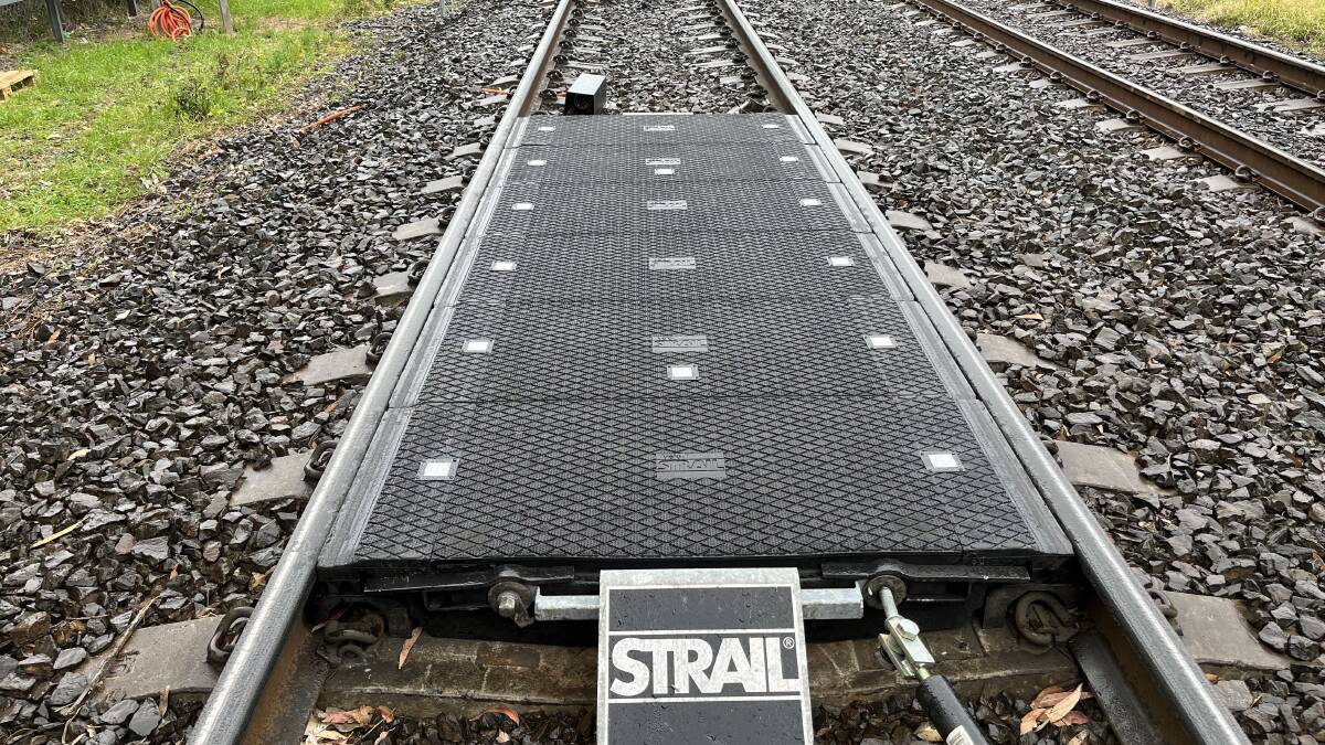 The heavy-duty rubber pads that will be installed at the Bellambi station level crossing - the first in the state to get them.