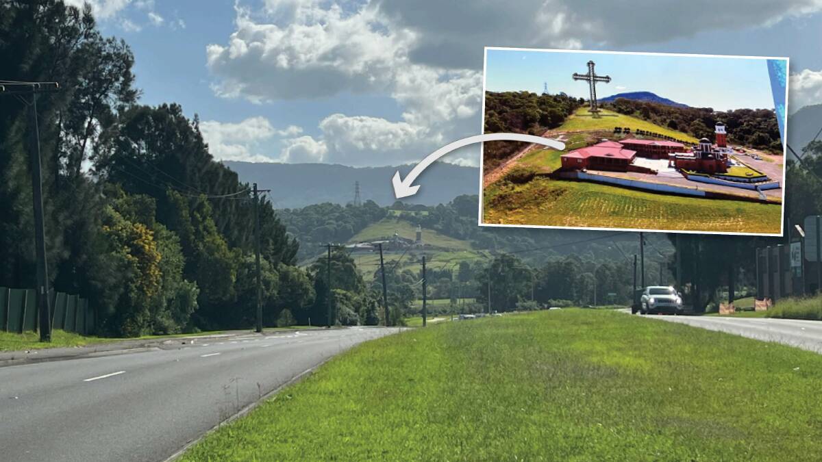The location of the cross in the Mt Kembla hills, with Northcliffe Drive in the foreground.