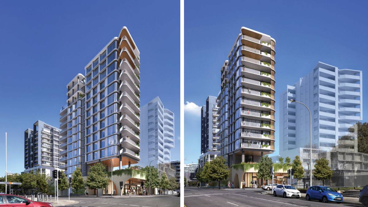 Two views of the apartment tower proposed for the site of Chicko's Wollongong.