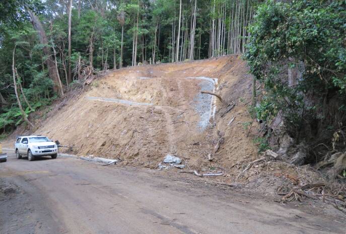 One of the damaged sections of Jamberoo Mountain Road, which required soil nails to stabilise the embankment.