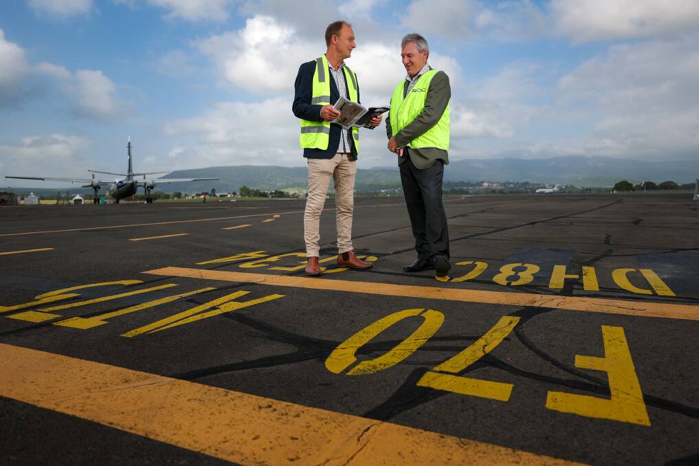 Shellharbour Mayor Chris Homer and CEO Mike Archer at the Shellharbour Airport for the launch of the draft master plan. Picture by Adam McLean