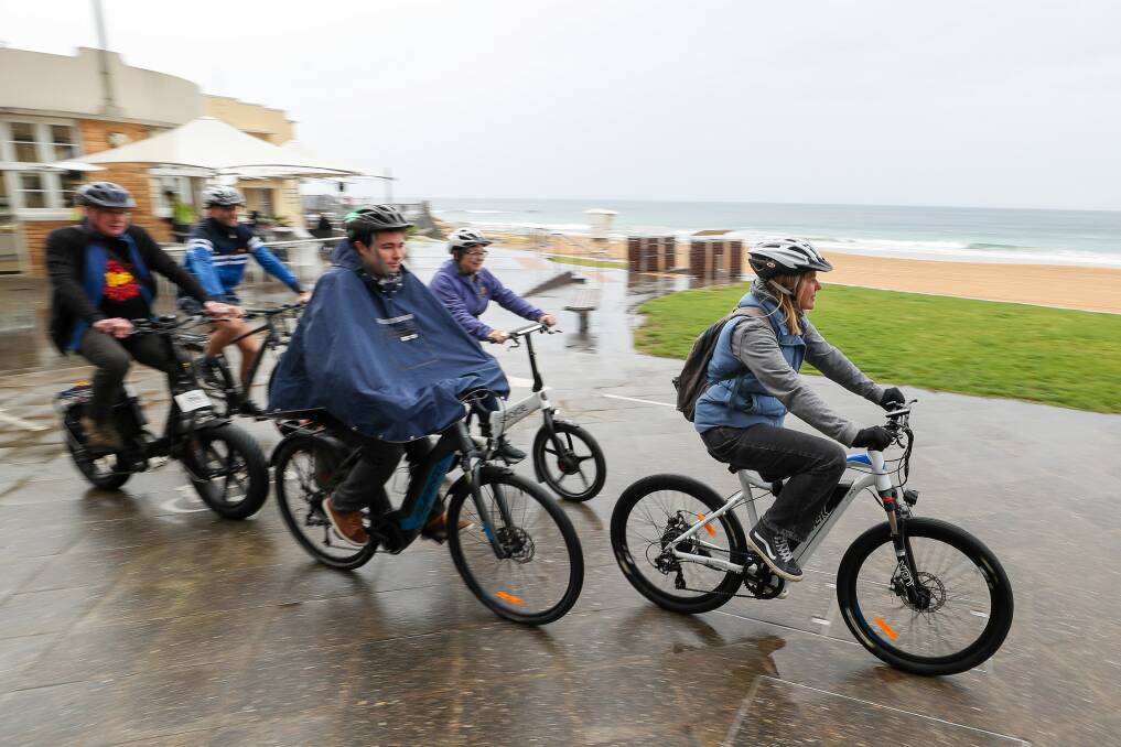 Port Kembla bike rider Jess Whittaker leads a group of fellow riders along the Blue Mile, which seems to be a source of concern for both cyclists and riders according to survey feedback. Picture by Adam McLean