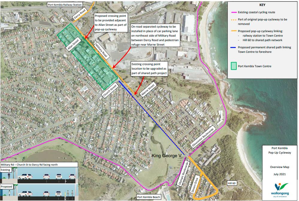 A map showing the cycleway route through Port Kembla. Picture: Wollongong City Council