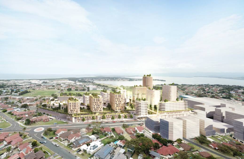 An artist's impression of Warrawong Plaza with no fewer than 12 apartment blocks on top.