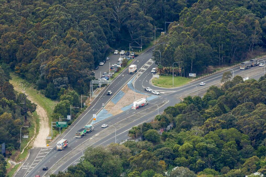 The location of the planned Mt Ousley interchange, which is one of many infrastructure projects now under review by the federal government, Picture by Adam McLean