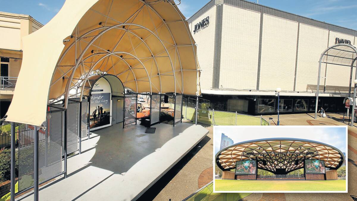 Since the demolition of the Wollongong mall amphitheatre, the city has been without a central place to gather and celebrate, according to Cr Tania Brown. She is hopeful of seeing a sound shell similar to the one installed at Darling Harbour (inset) built in Wollongong.