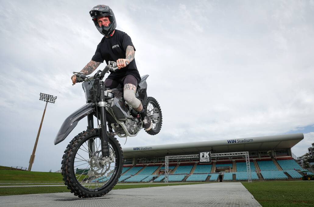 Freestyle motocross athlete Brayden Davies can't wait to entertain the crowd at the Freestyle Kings show at WIN Stadium on Saturday night. Picture by Adam McLean