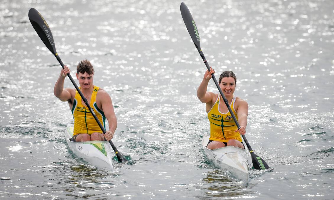 Callum Elliott and Jasmine Locke are among a strong contingent of Illawarra athletes who will compete at the ICF Canoe Ocean Racing World Championships in Perth. Picture by Adam McLean