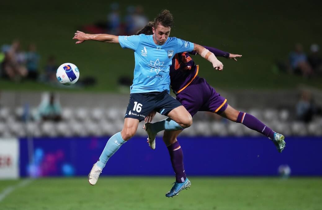 Joel King competes for possession while representing Sydney FC against the Glory last year. Picture by Matt King/Getty Images