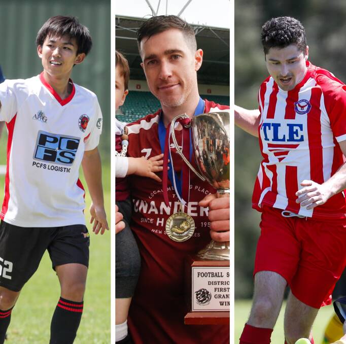 Shellharbour's Yuko Kito (left), Hearts captain Christian Plakias and Oak Flats player Jamie Stevenson shape as crucial players for their respective District League sides this year. Pictures by Adam McLean and Anna Warr