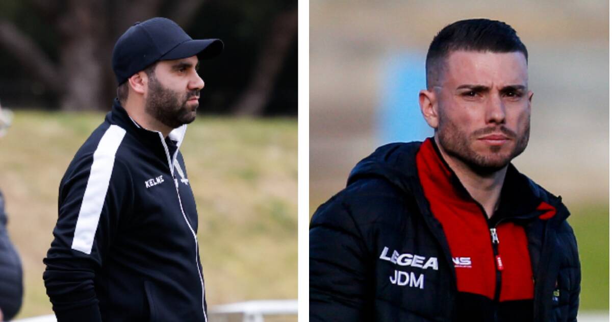 Coniston head coach Franc Pierro (left) and Cringila mentor Jorge De Matos will be eyeing off the premiership on Sunday. Pictures by Anna Warr