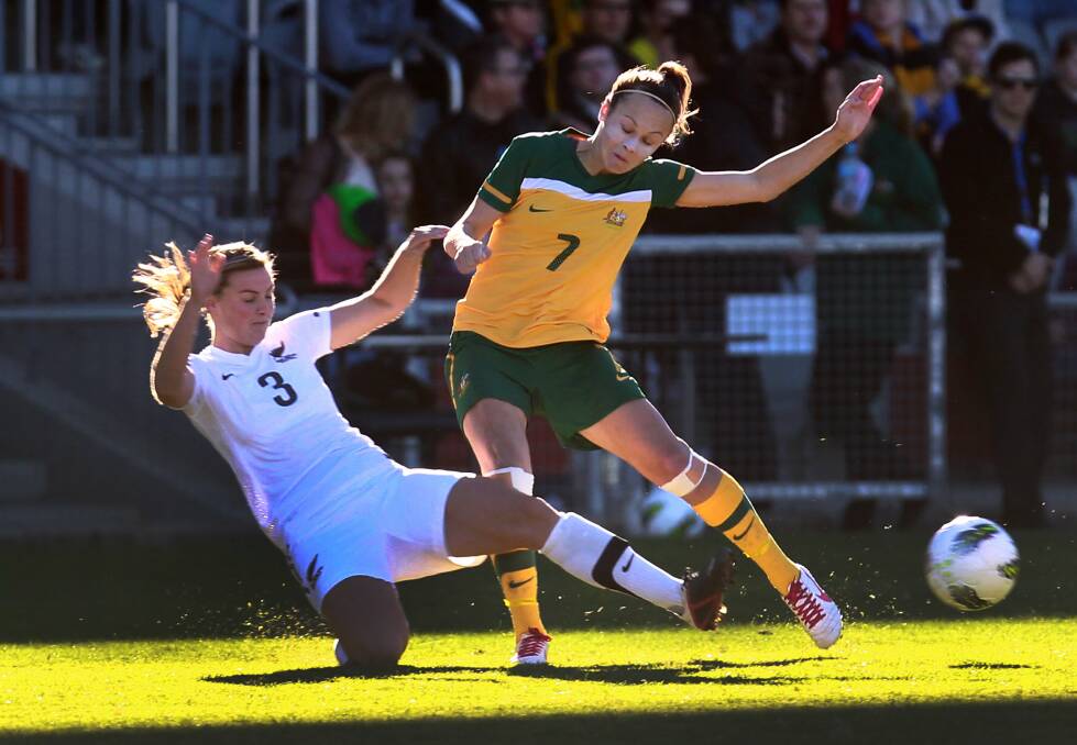 This blast from Cailin Foord's Matildas past is from 2012 when they played New Zealand at WIN Stadium. On July 20, you can watch their World Cup opener in Crown Street Mall. File picture by Orland Chiodo