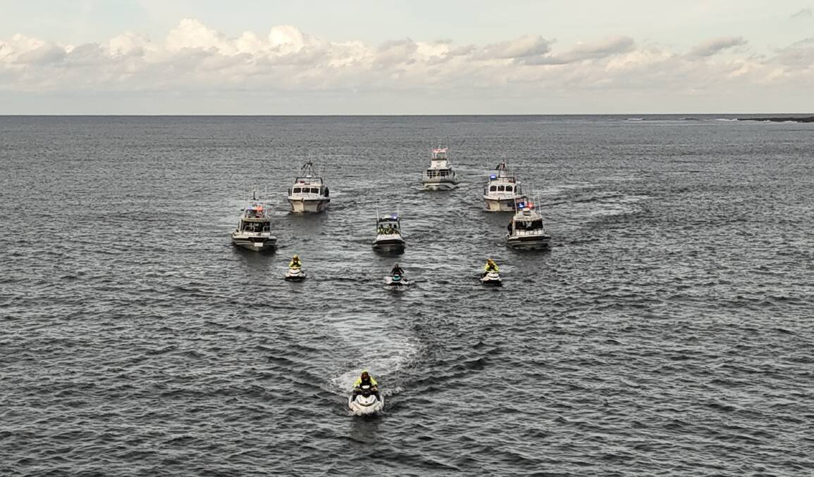 The fleet on its way into Shellharbour. Picture by Travis Winks, Marine Rescue NSW