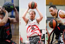 Tristan Knowles, left, Brett Stibner and Luke Pople are in Australia's wheelchair basketball squad for the 2024 Paralympics. Pictures by Anna Warr, Adam McLean